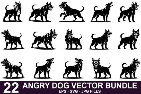 Angry Dog Silhouette Vector Bundle
