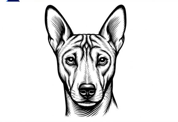 Basenji Dog Head Line Art Illustration