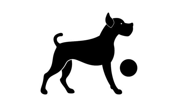 Black Dog and Ball Vector Illustration