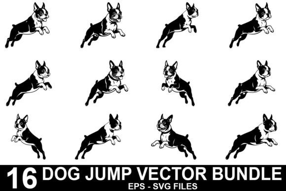 Boston Terrier Dog Jump Vector Bundle