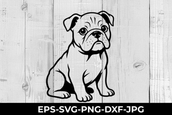 Cute Bulldog Pet SVG Black and White