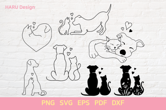 Dog and Cat Outline Love Couple