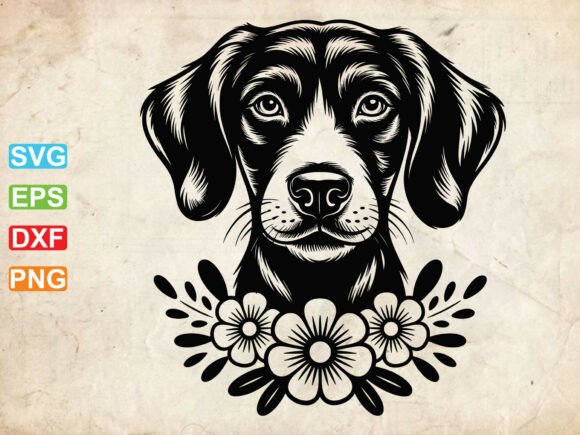 Dog Head with Flowers Embroidery Design