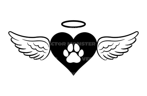 Dog Paw in Heart Angel Wings Halo Svg