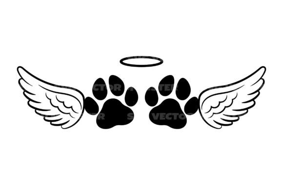 Dog Paw with Angel Wings Halo Svg