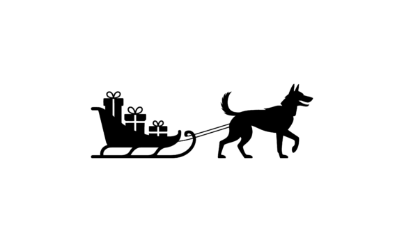 Dog Pulling Christmas Sleigh of Presents