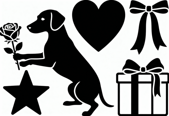 Dog with Rose Heart Gift Star Bow SVG