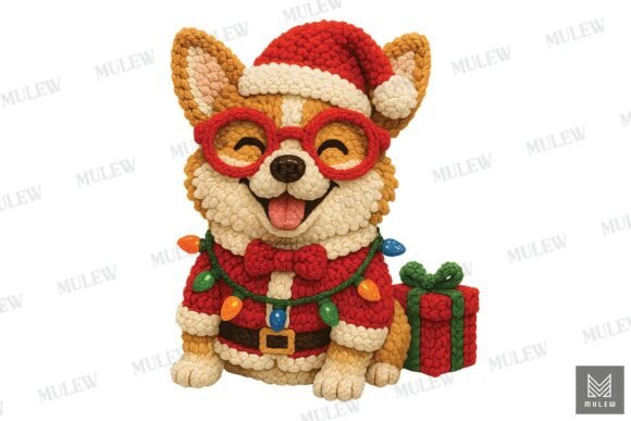 Faux Crochet Christmas Corgi Dog PNG