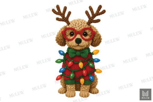 Faux Crochet Christmas Pug Dog PNG