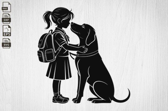Girl and Puppy SVG: Child with Backpack