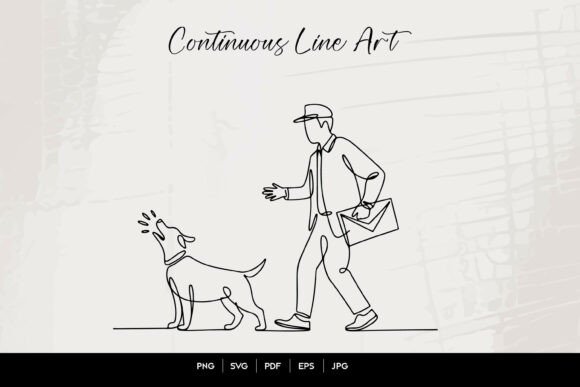Mailman and Barking Dog Line Art