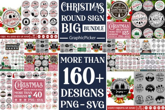 Mega Christmas Round Sign SVG Bundle PNG